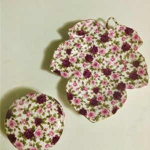 Rose chintz bone China trinket box & tray